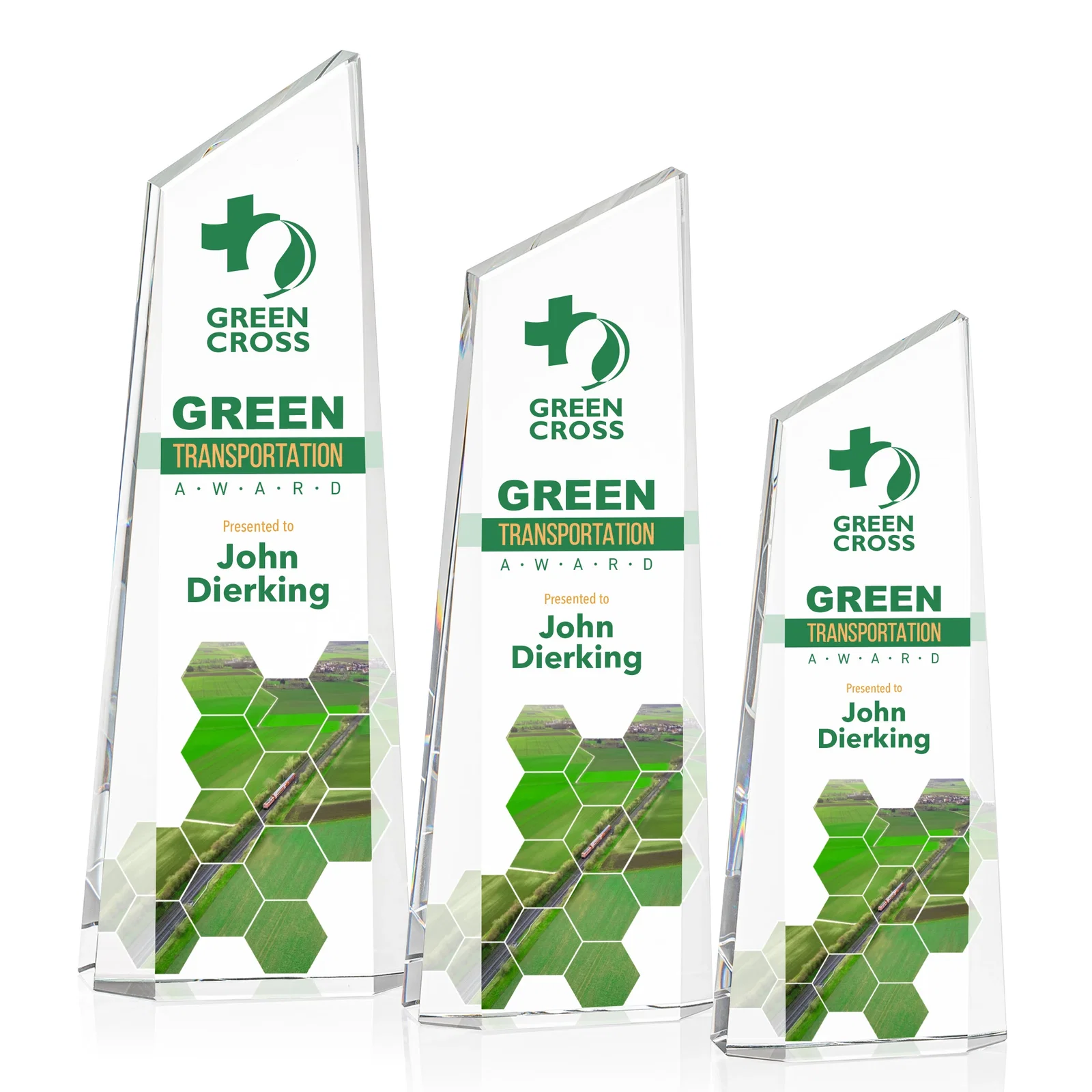 Custom Optical Crystal Deep-Bevel Slant-Top Tower Award - Belmont for team milestone celebrations