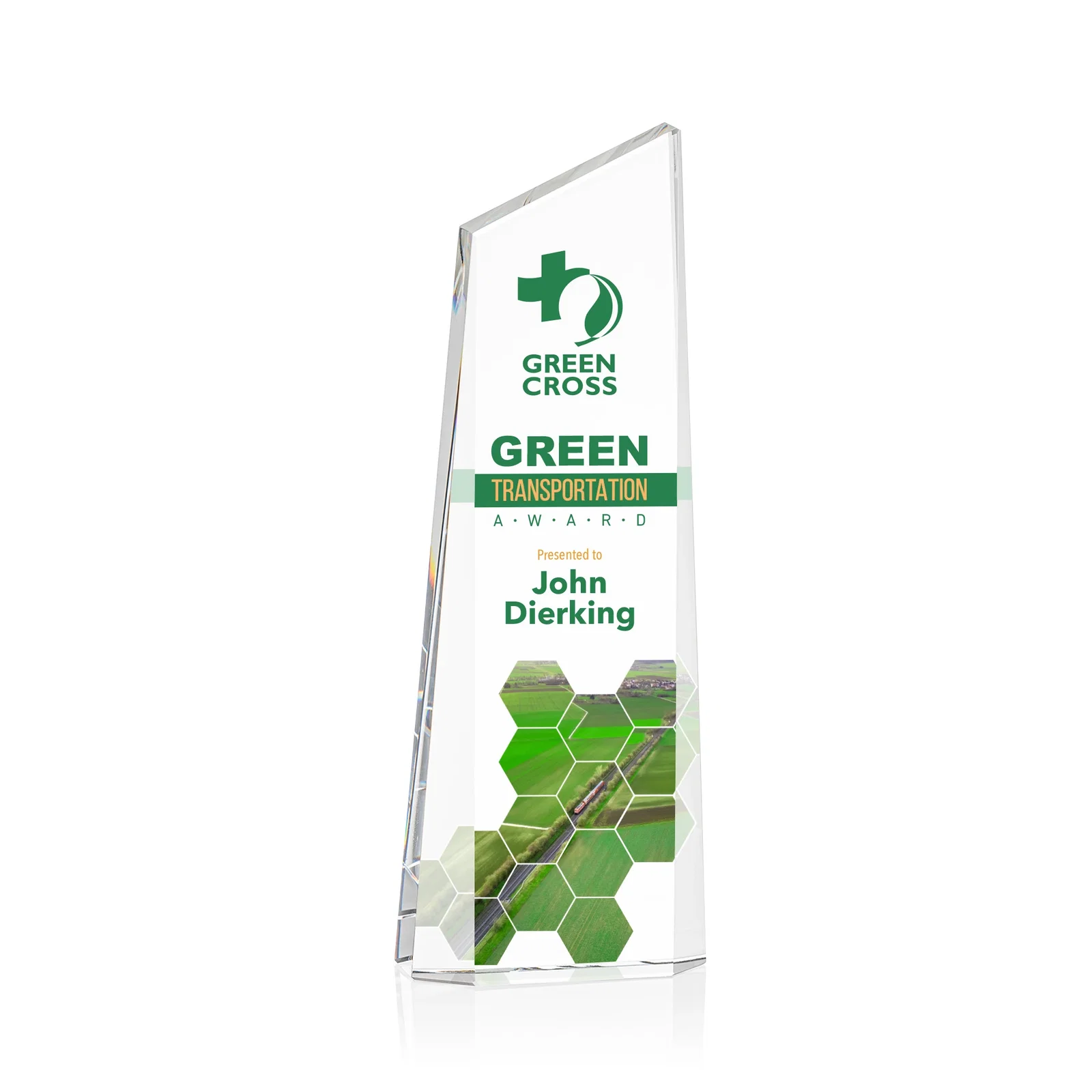 Custom Optical Crystal Deep-Bevel Slant-Top Tower Award - Belmont for graduation ceremonies