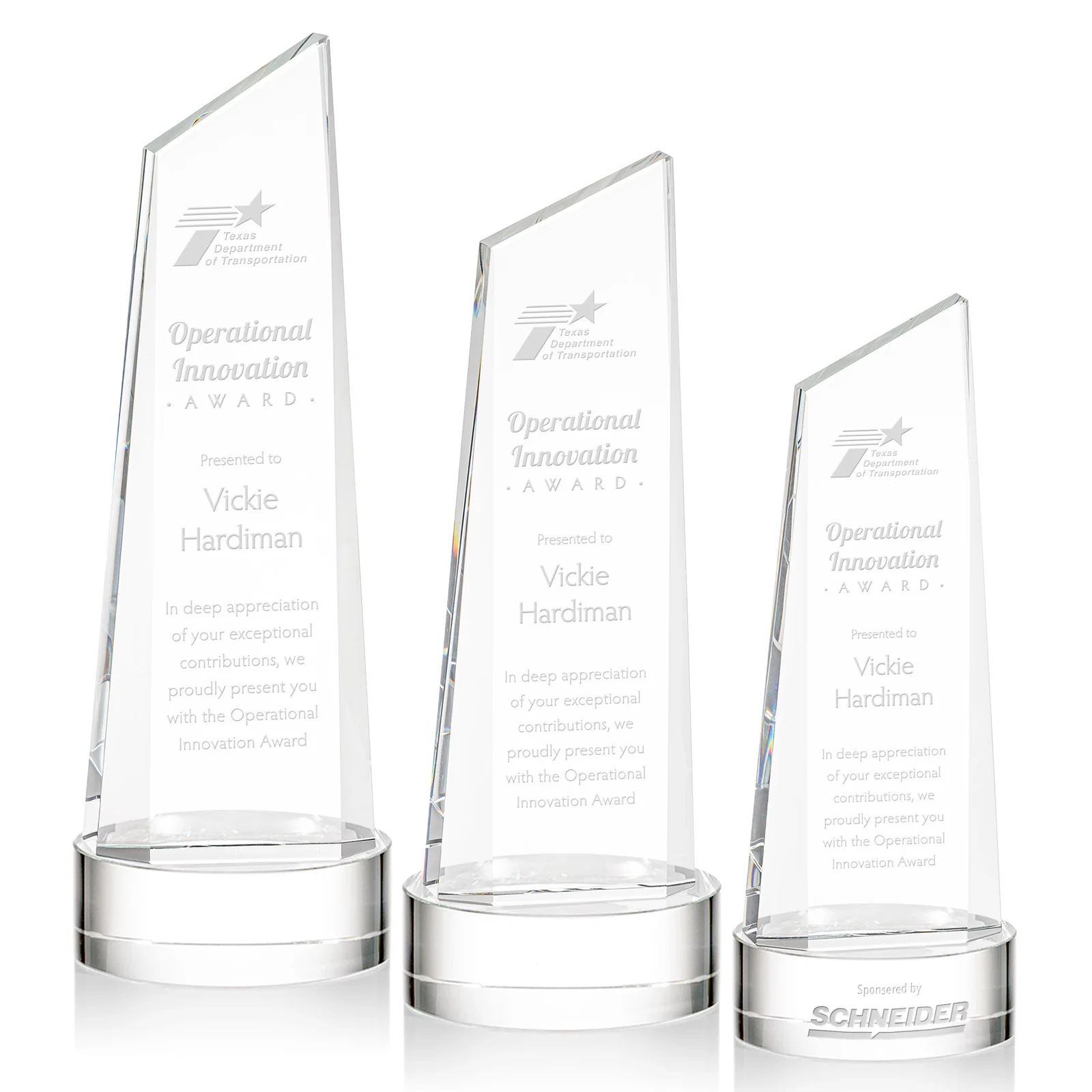 Custom Optical Crystal Tower Award with Slanted Top for employee recognition
