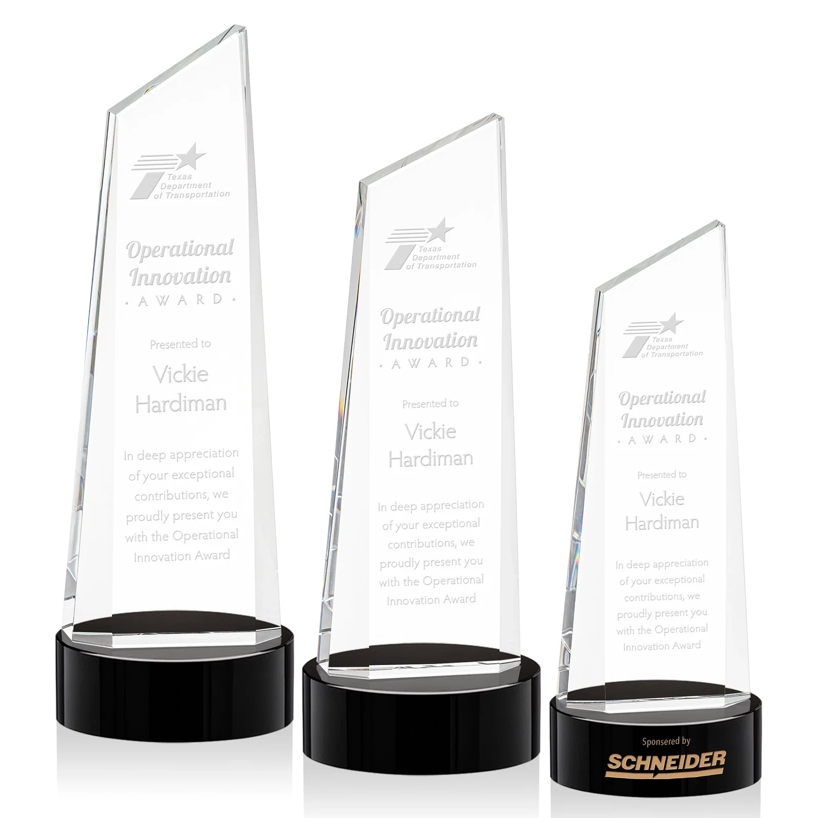 Custom Optical Crystal Tower Award with Slanted Top for volunteer appreciation