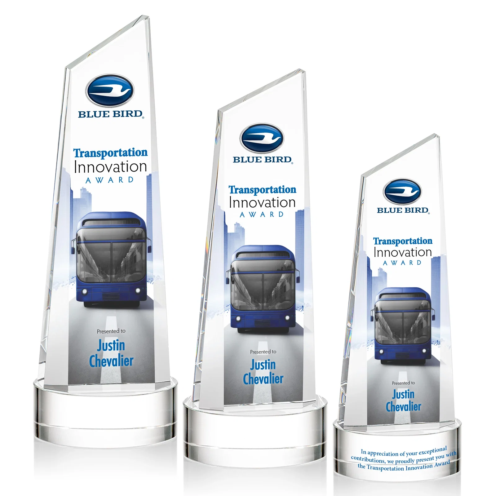 Personalized Optical Crystal Tower Award with Slanted Top for team milestone celebrations