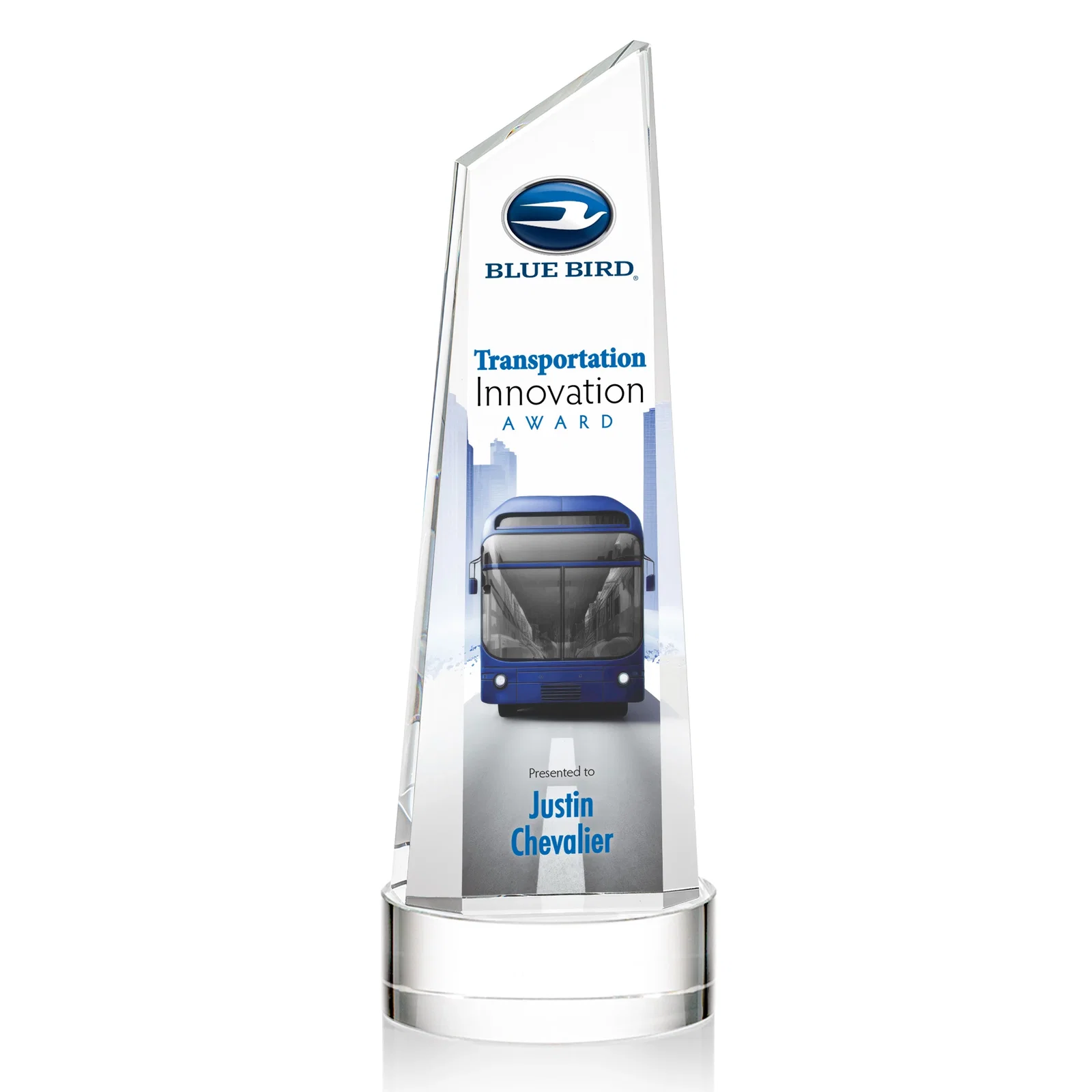 Personalized Optical Crystal Tower Award with Slanted Top for safety achievement programs