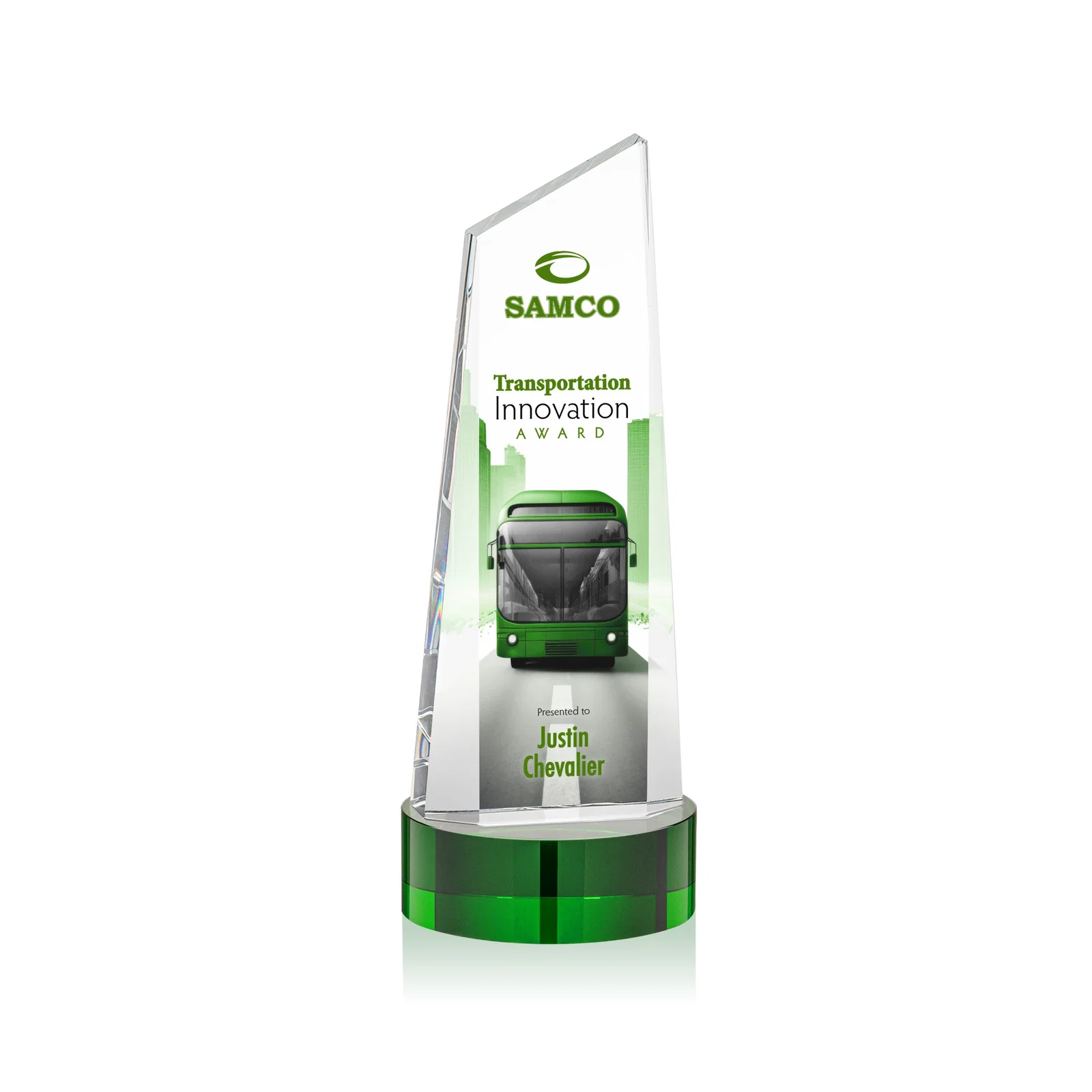 Personalized Optical Crystal Tower Award with Slanted Top for dealer and partner awards