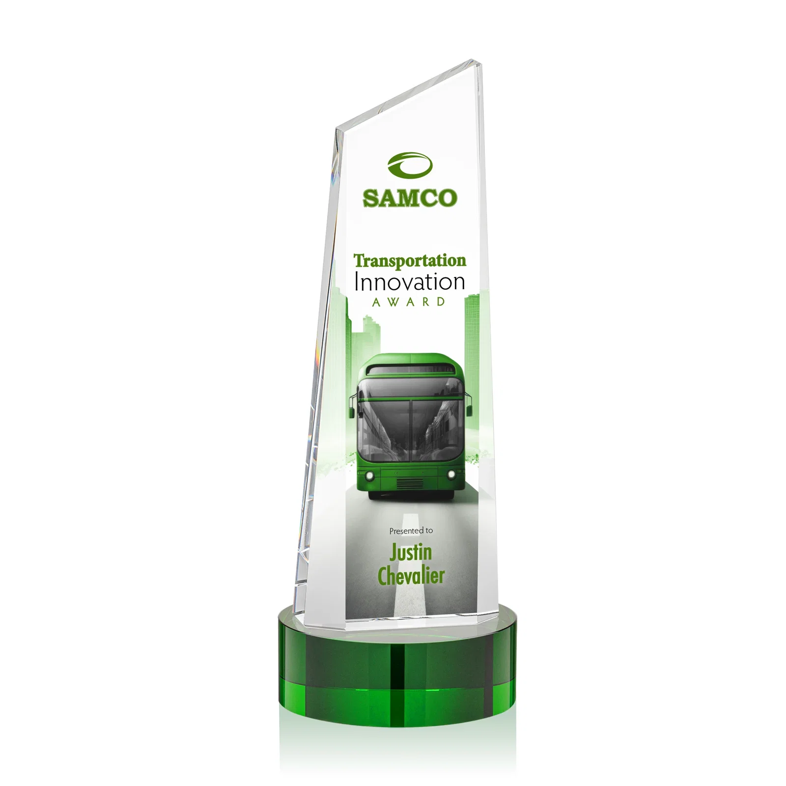 Personalized Optical Crystal Tower Award with Slanted Top for company anniversary events