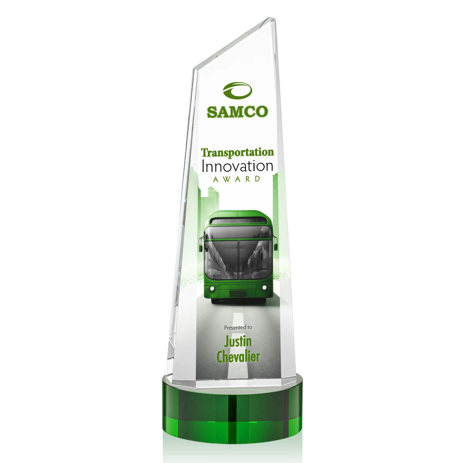 Promotional Optical Crystal Tower Award with Slanted Top for employee recognition