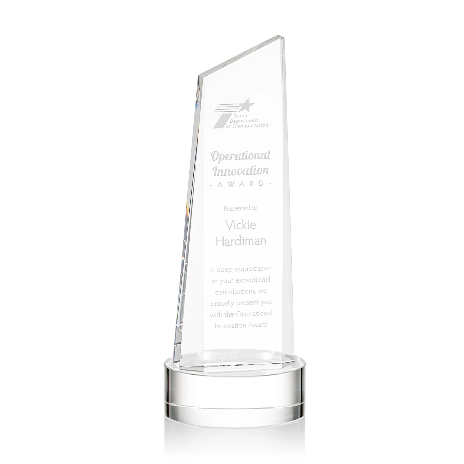 Custom Optical Crystal Tower Award with Slanted Top for service anniversary gifts