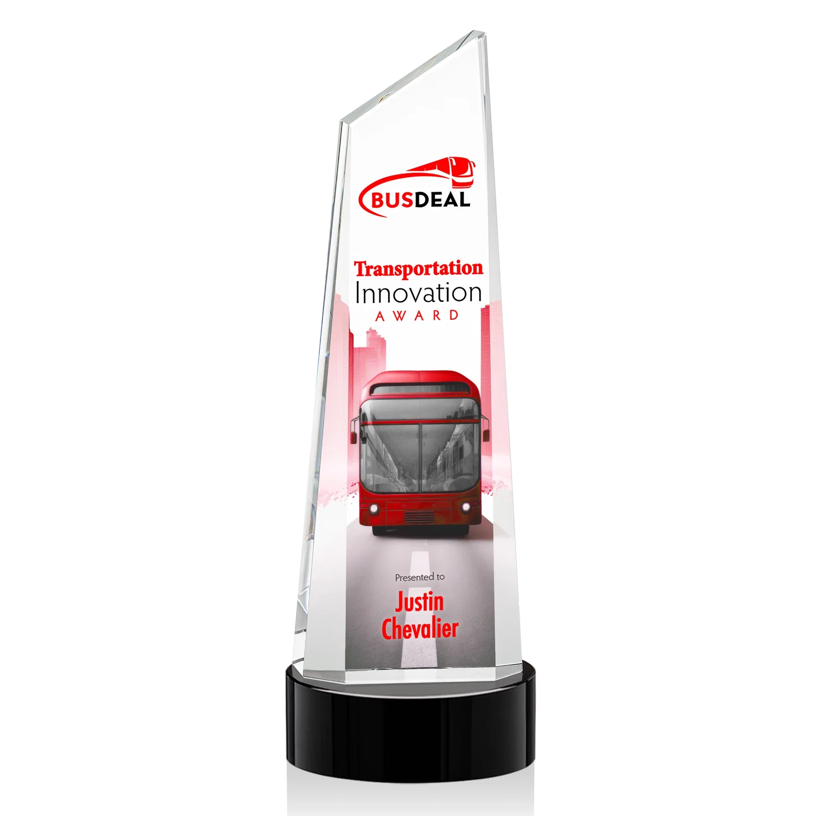 Promotional Optical Crystal Tower Award with Slanted Top for retirement presentations