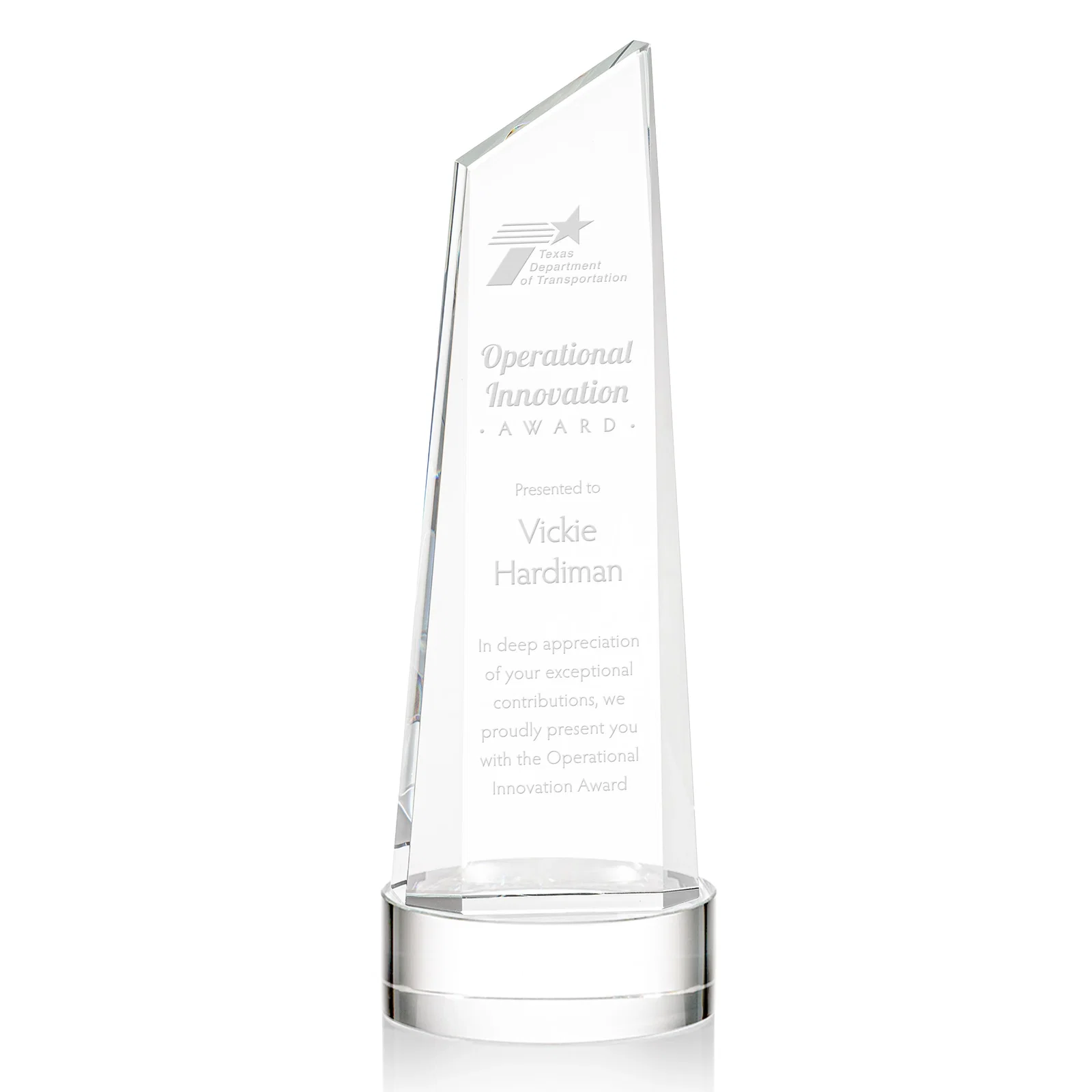 Custom Optical Crystal Tower Award with Slanted Top for sales achievement awards