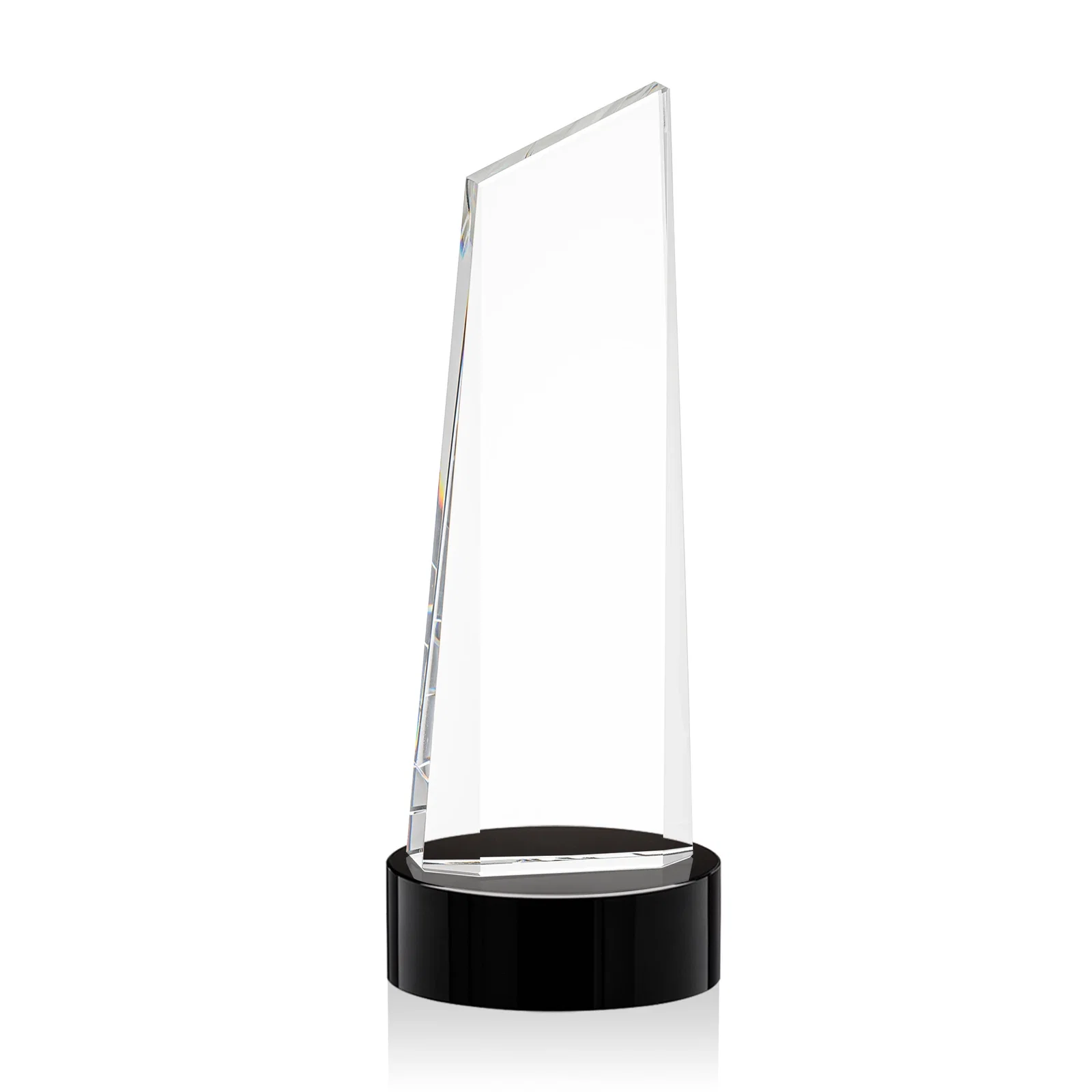 Branded Optical Crystal Tower Award with Slanted Top for retirement presentations