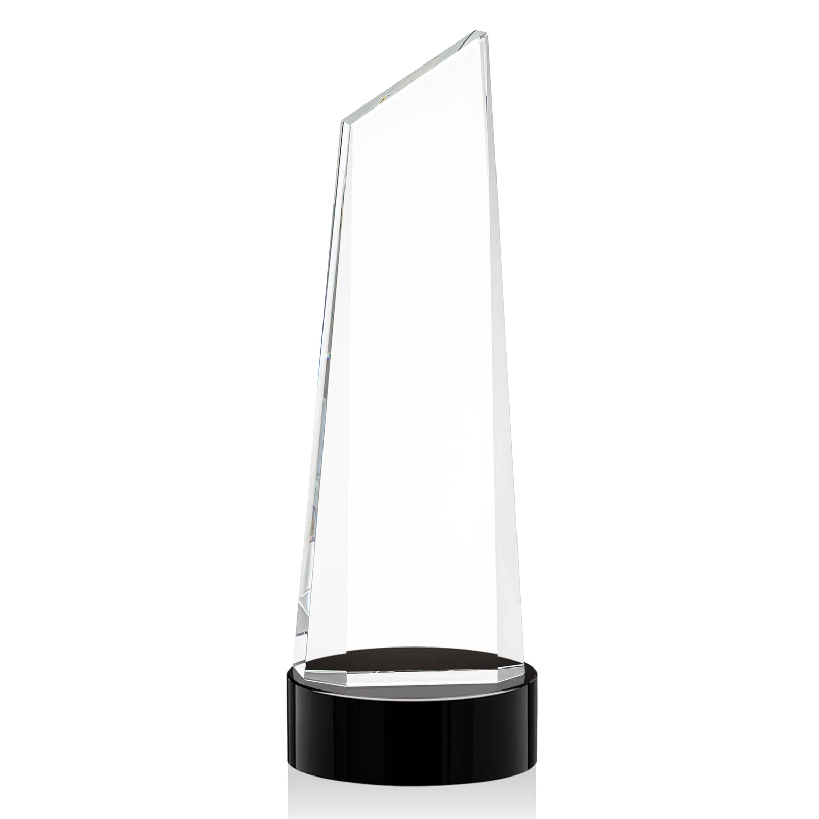 Branded Optical Crystal Tower Award with Slanted Top for team milestone celebrations