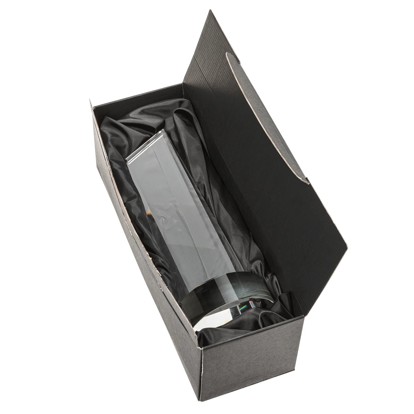 Custom Optical Crystal Tower Award with Slanted Top for retirement presentations