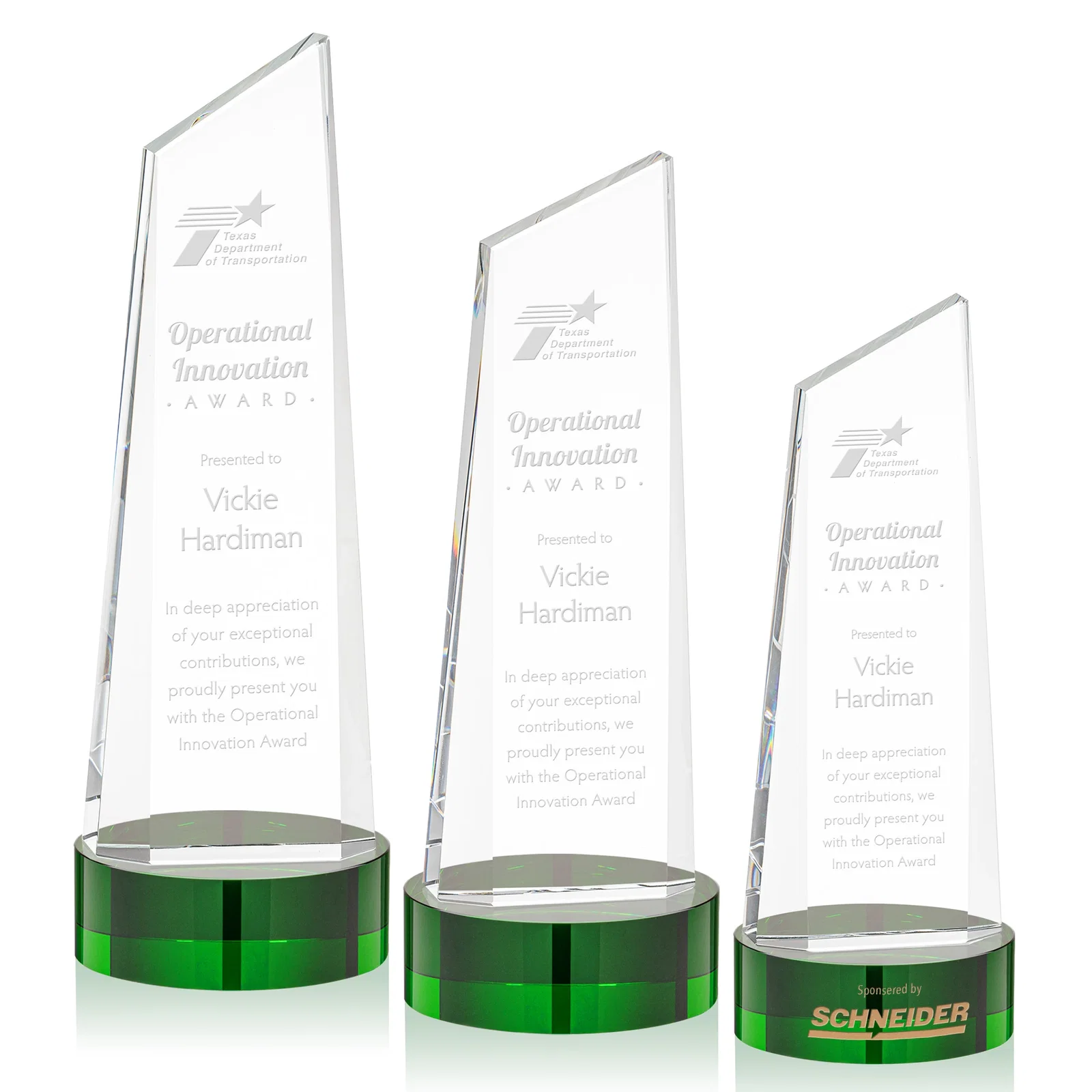 Custom Optical Crystal Tower Award with Slanted Top for team milestone celebrations