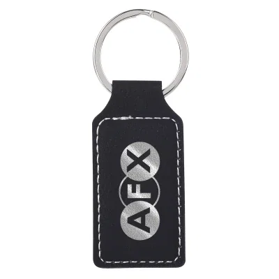 Stitched key tag with a split ring, under four inches long