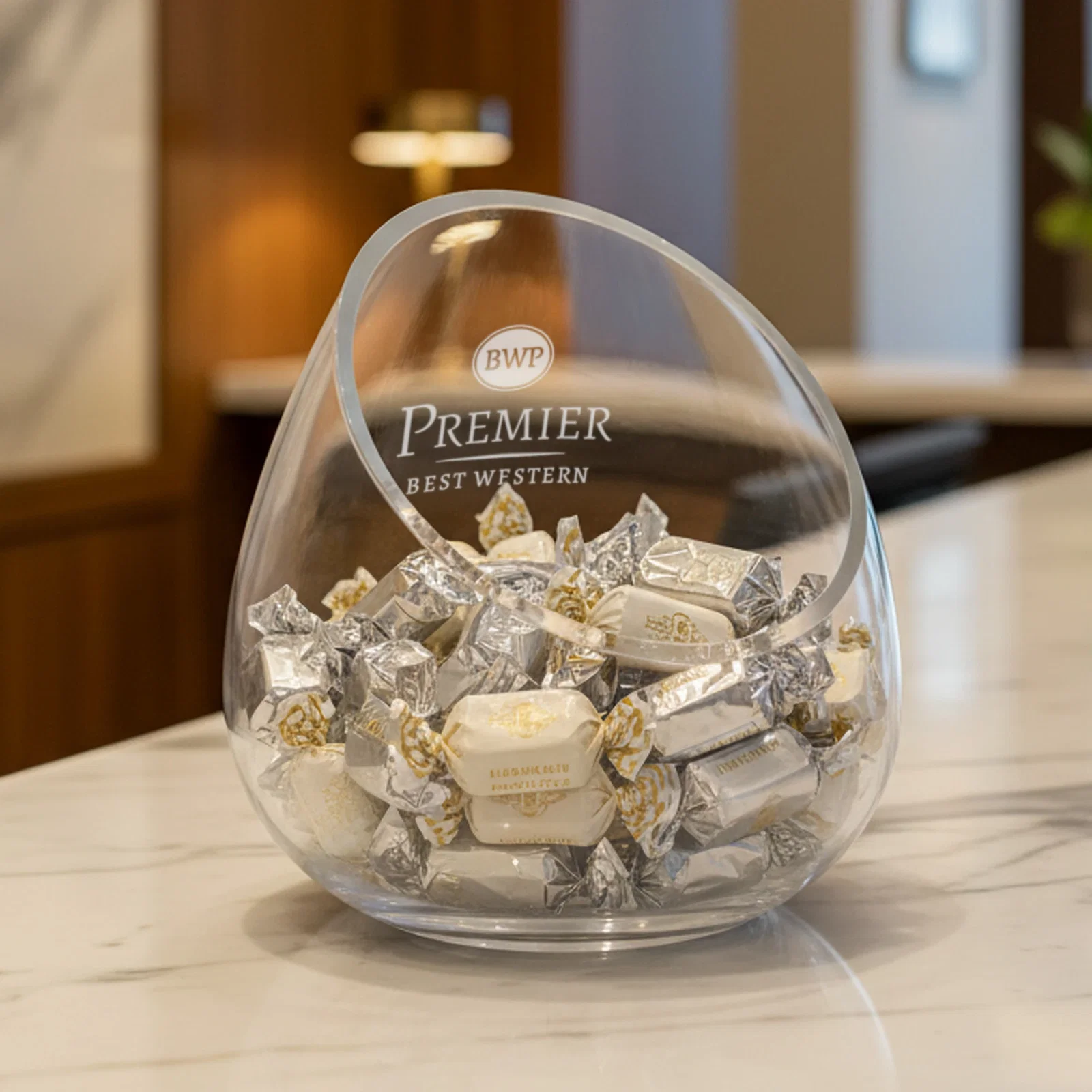 Custom Lead Free Crystalline Bowl with Tilted Rim for retirement presentations