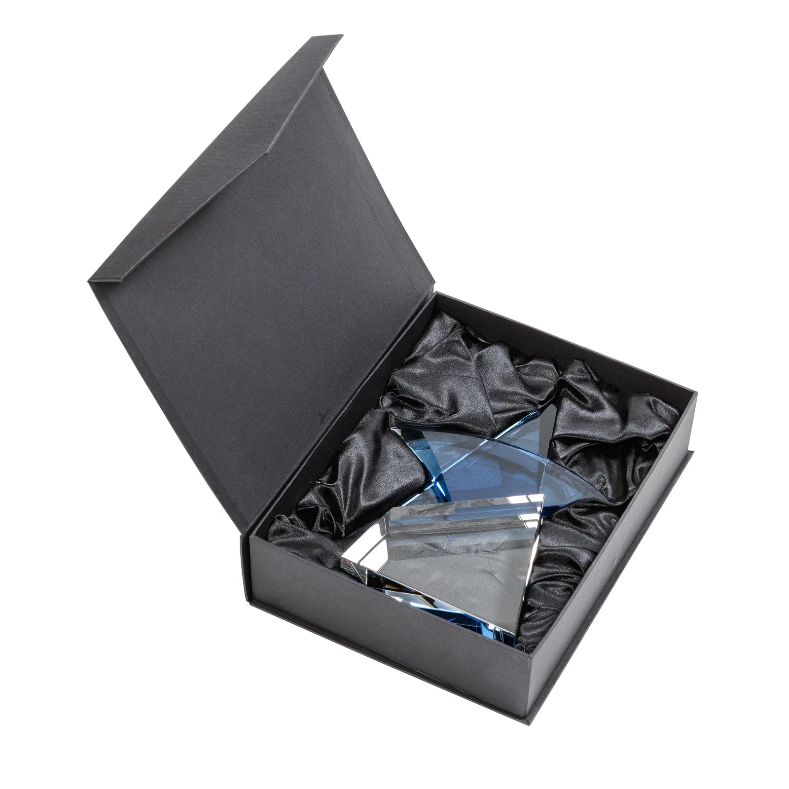 Custom Blue Optical Crystal Star Award with Deep Bevels on Black Base for volunteer appreciation