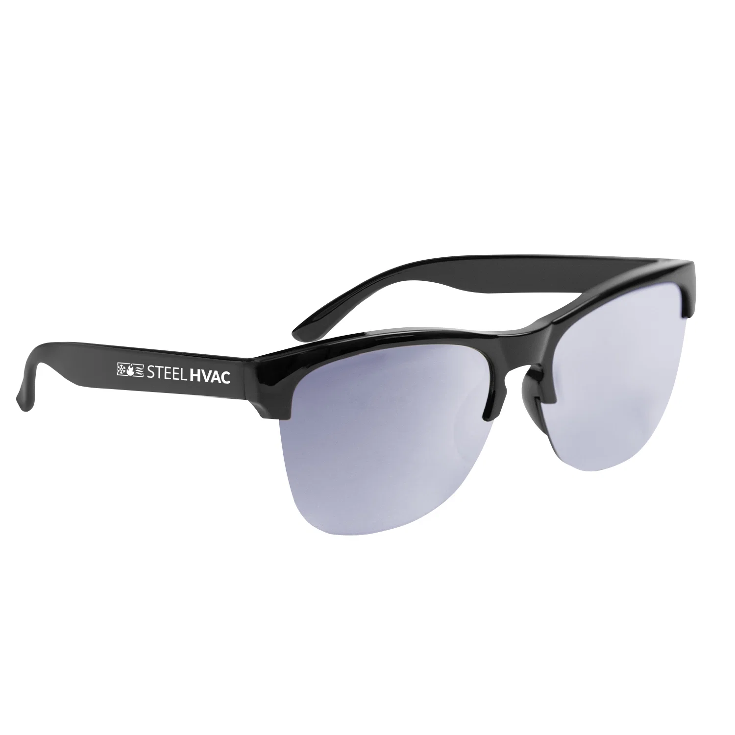 Blue accented arms folded across the sunglass lenses