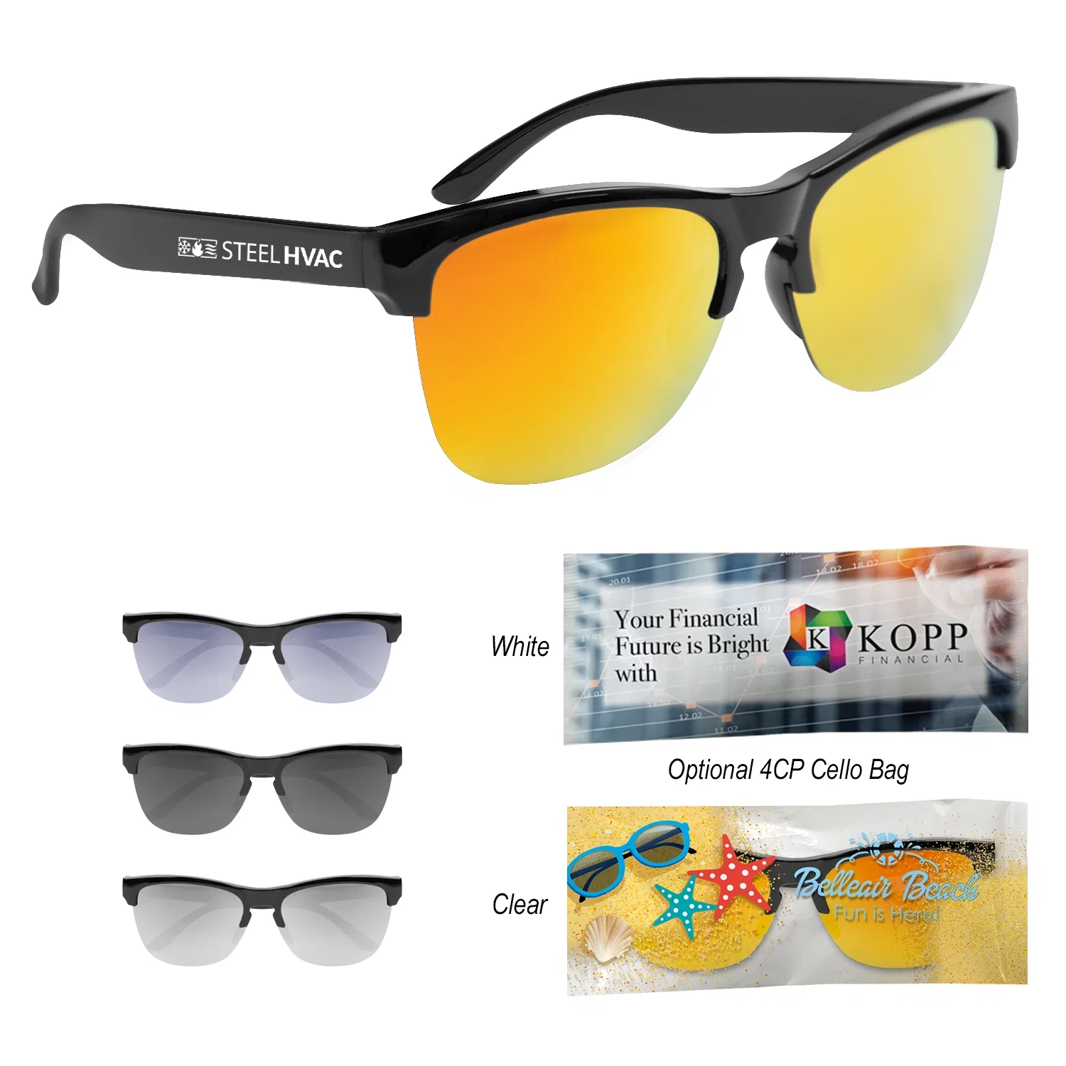 Black sunglasses made with recycled frame material shown from the front