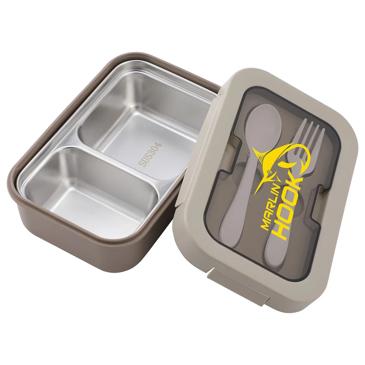 Open view of the Bento Stainless Steel/PP Lunch Box, showing the divided compartments