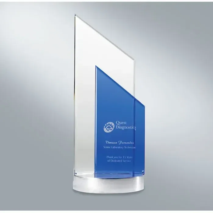 Bergen Cobalt Glass Award with Brushed Aluminum Base