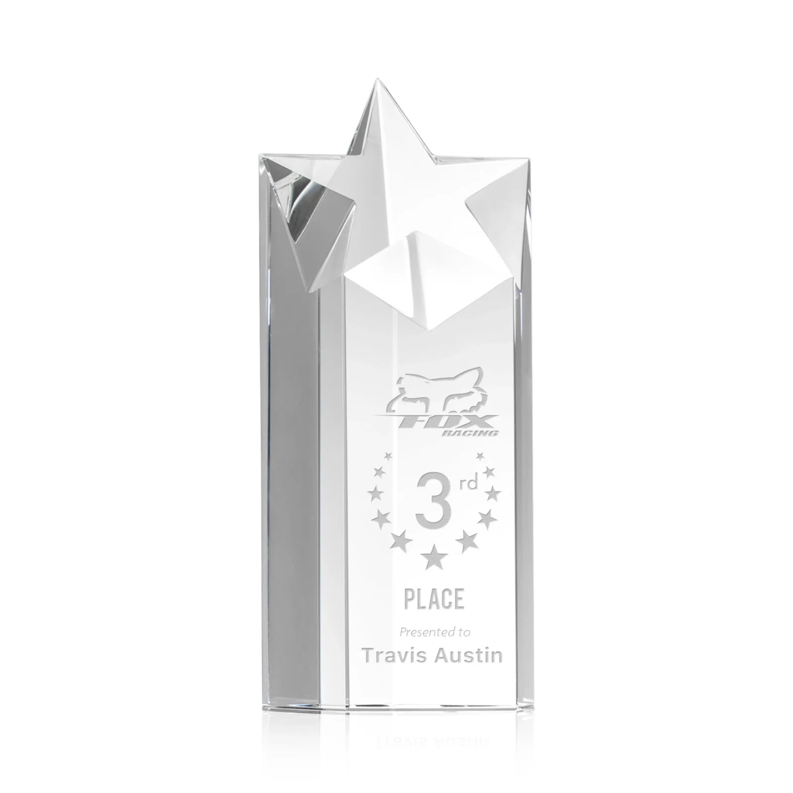 Custom Optical Crystal Star Pillar Award - Berkeley for retirement presentations