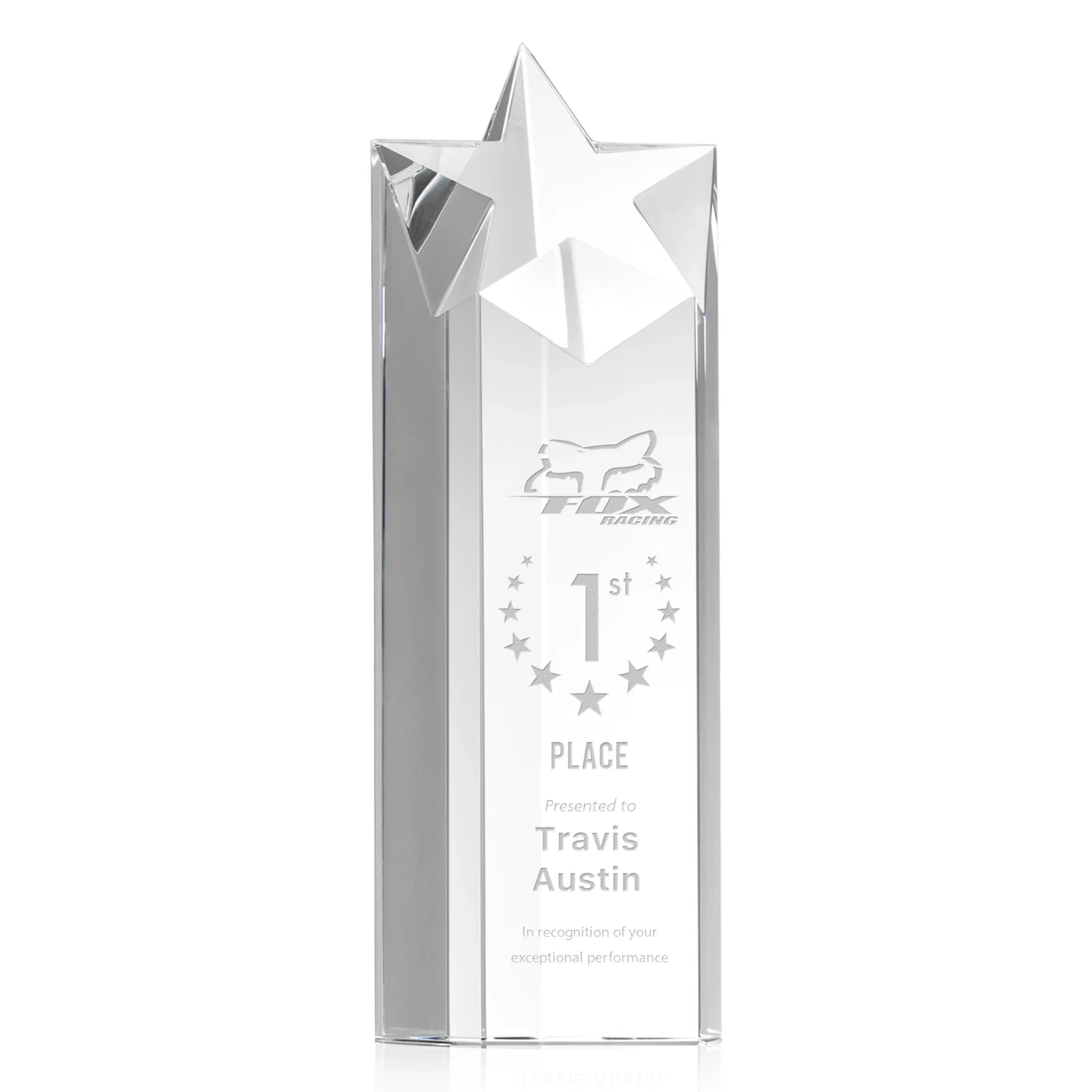 Custom Optical Crystal Star Pillar Award - Berkeley for donor appreciation