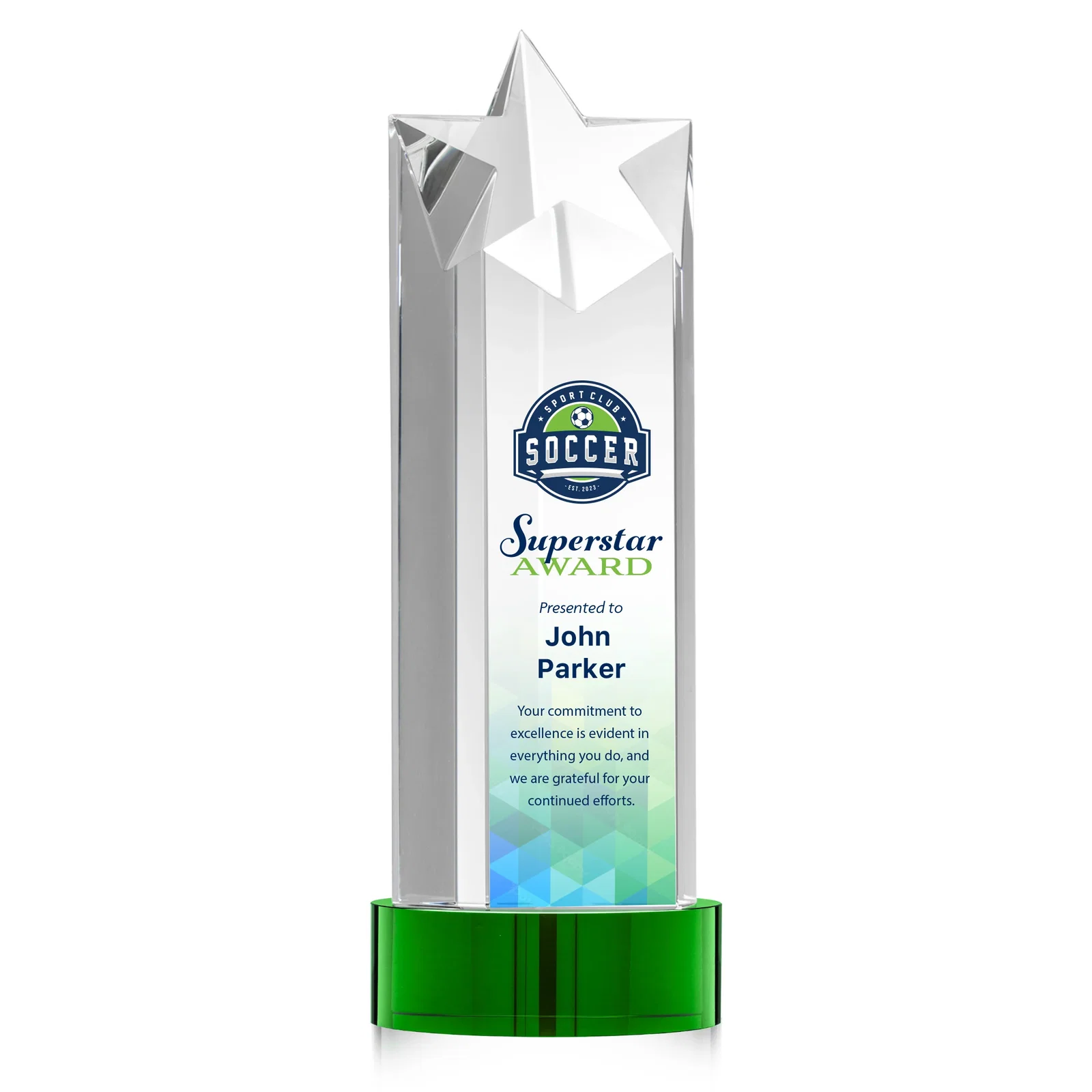 Branded Optical Crystal Star Tower Award for donor appreciation