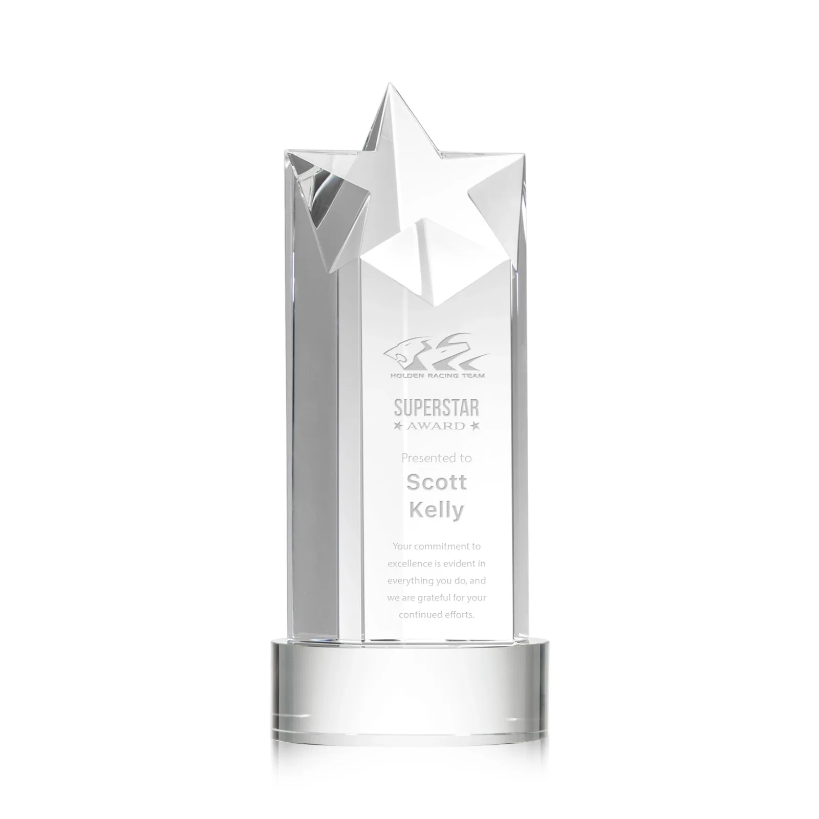 Custom Optical Crystal Star Tower Award for retirement presentations