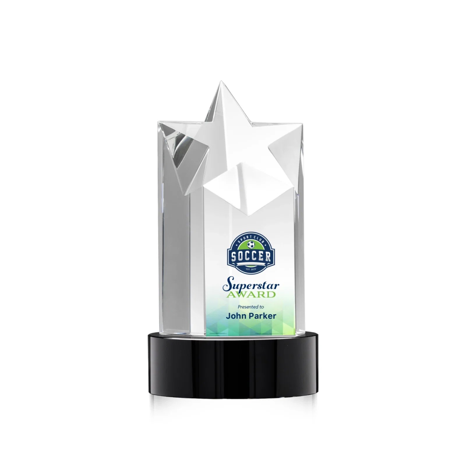 Branded Optical Crystal Star Tower Award for volunteer appreciation