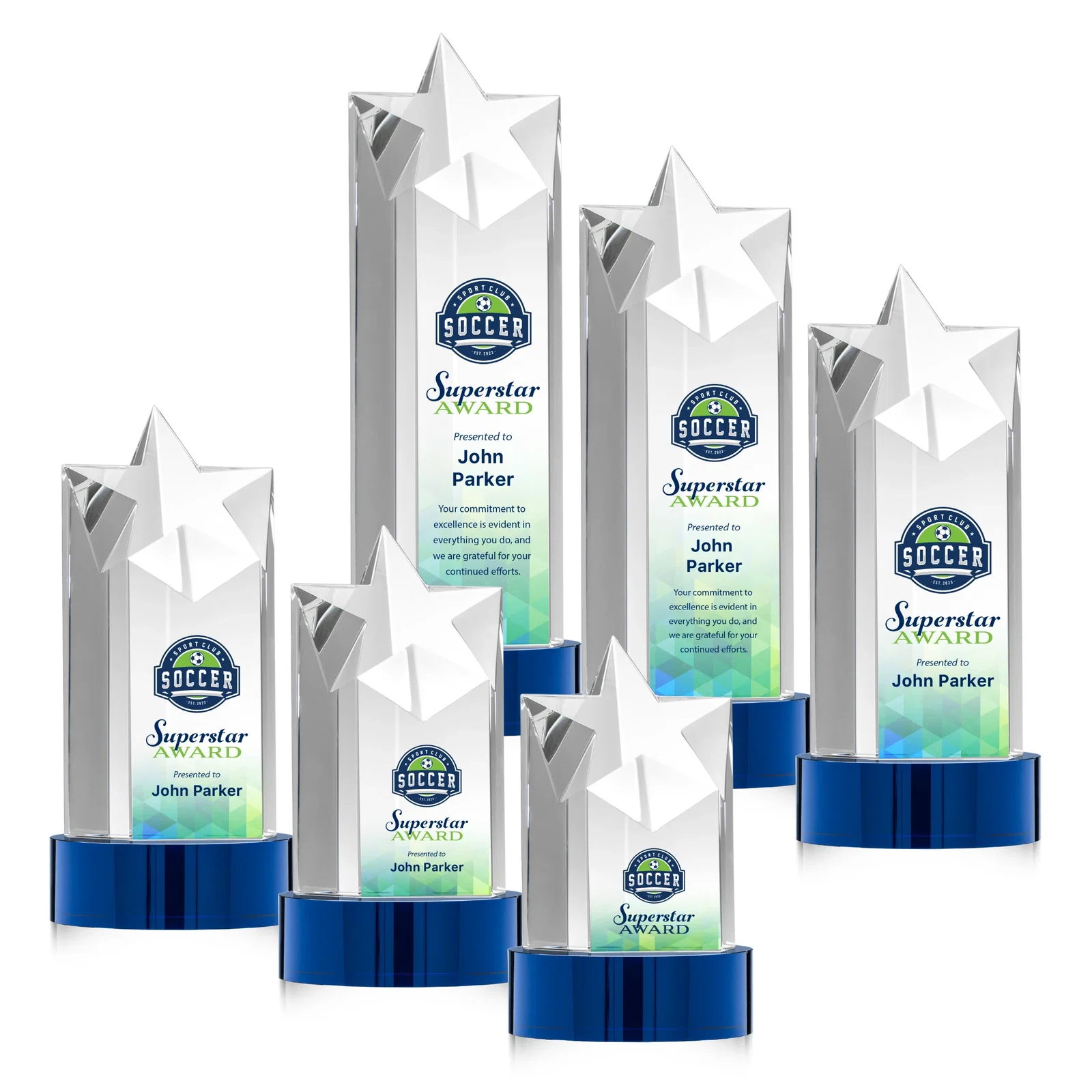Custom printed Optical Crystal Star Tower Award for service anniversary gifts