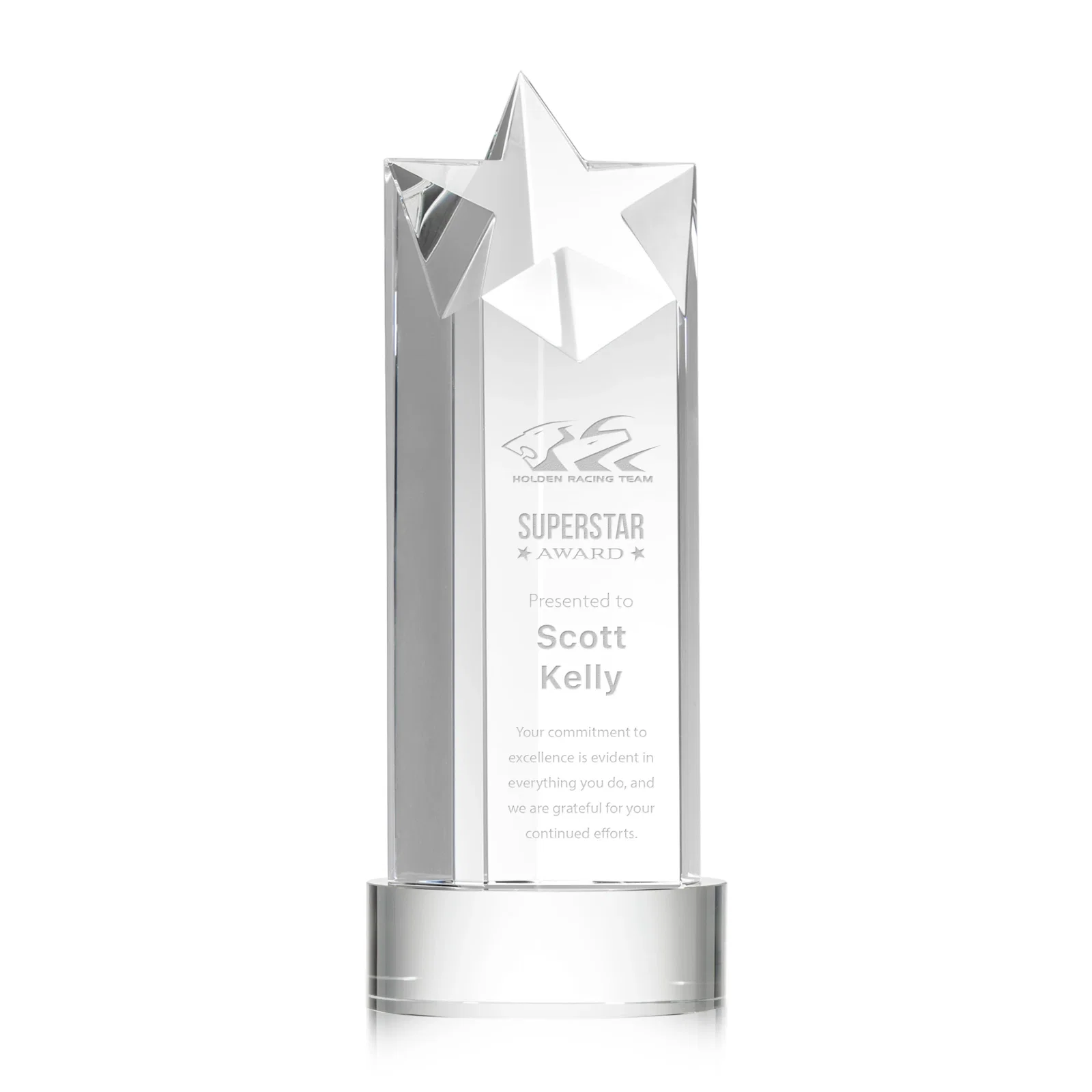 Custom Optical Crystal Star Tower Award for team milestone celebrations