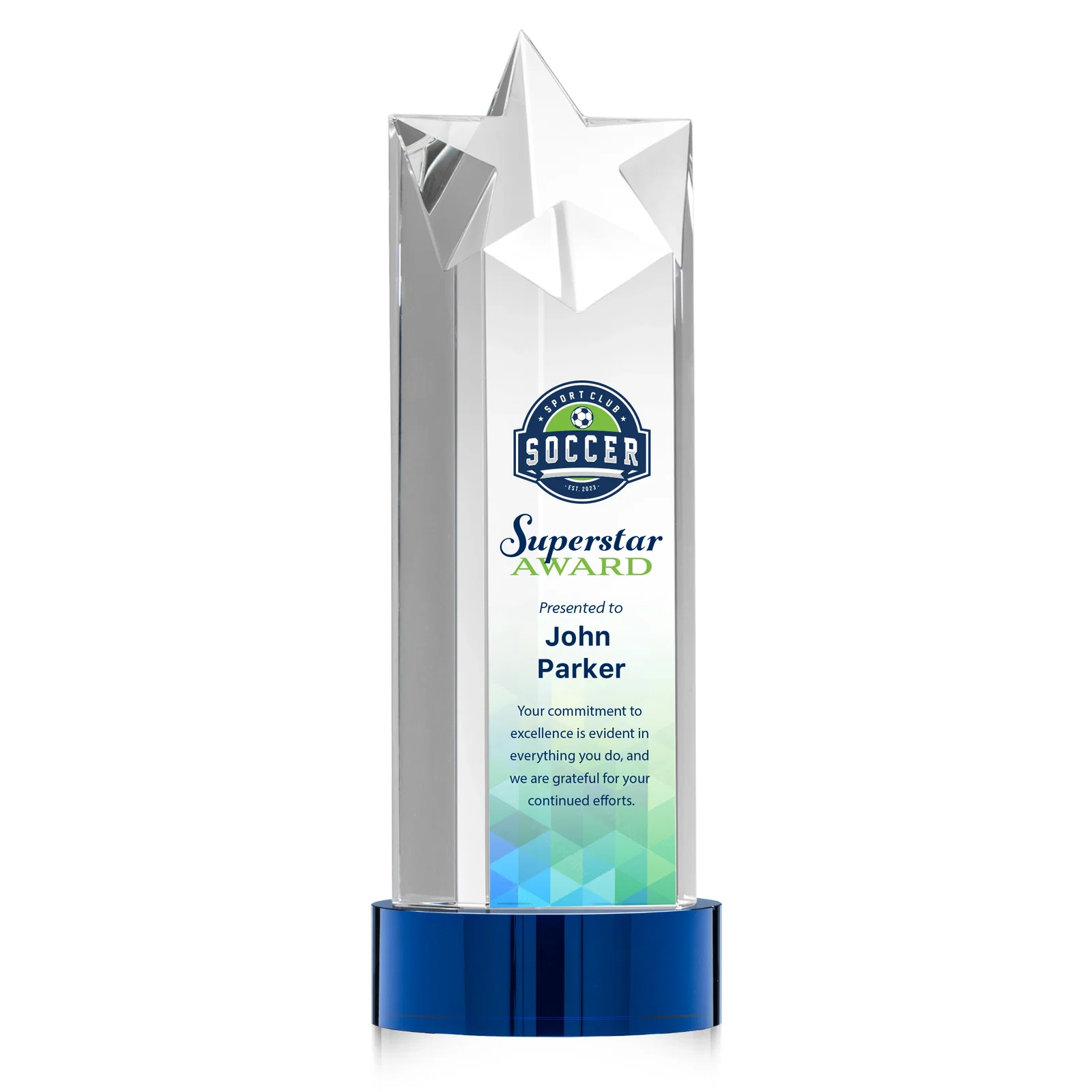 Custom printed Optical Crystal Star Tower Award for safety achievement programs