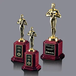 Hand-Cast Metal Figure Award on Rosewood, Brass Plate Included