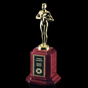 Hand-Cast Metal Figure Award on Rosewood, Brass Plate Included