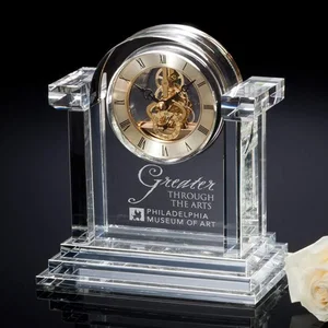 Layered Optical Crystal Arch Desk Clock With Gold Face