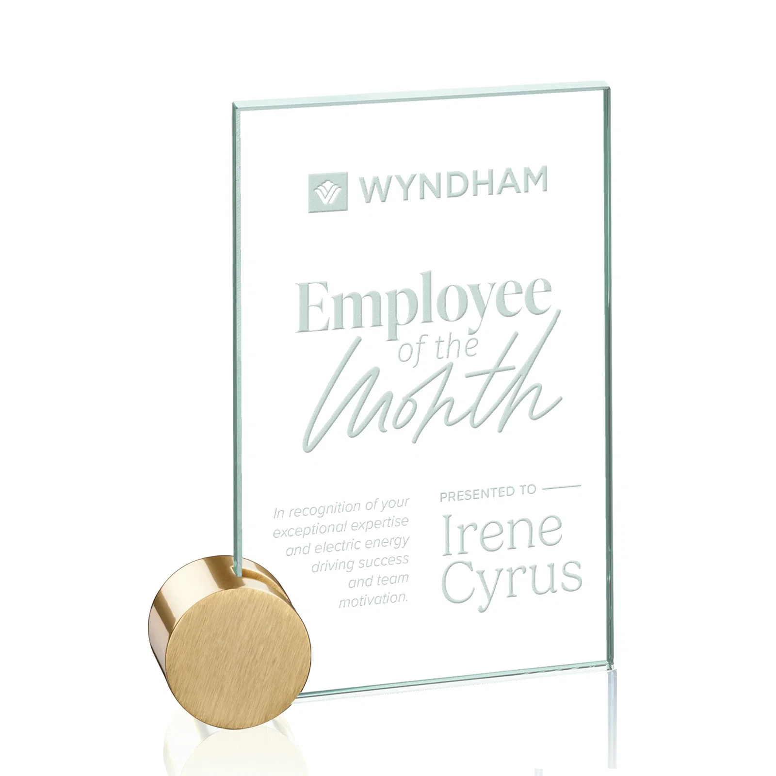 Custom Jade Glass Rectangle Award on an Aluminum Corner Disk, Etch Only for volunteer appreciation