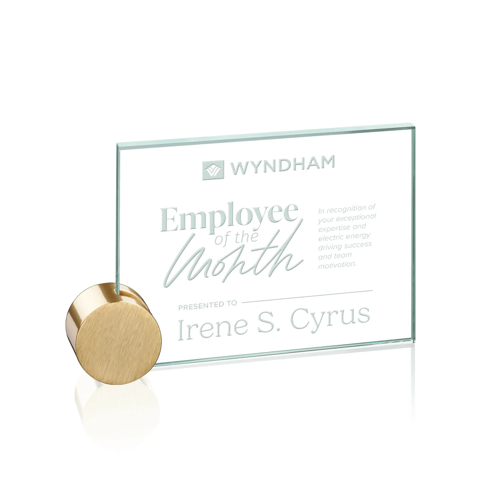 Custom Jade Glass Rectangle Award on an Aluminum Corner Disk, Etch Only for company anniversary events