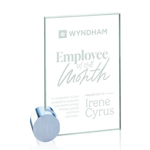 Jade Glass Rectangle Award on an Aluminum Corner Disk, Etch Only