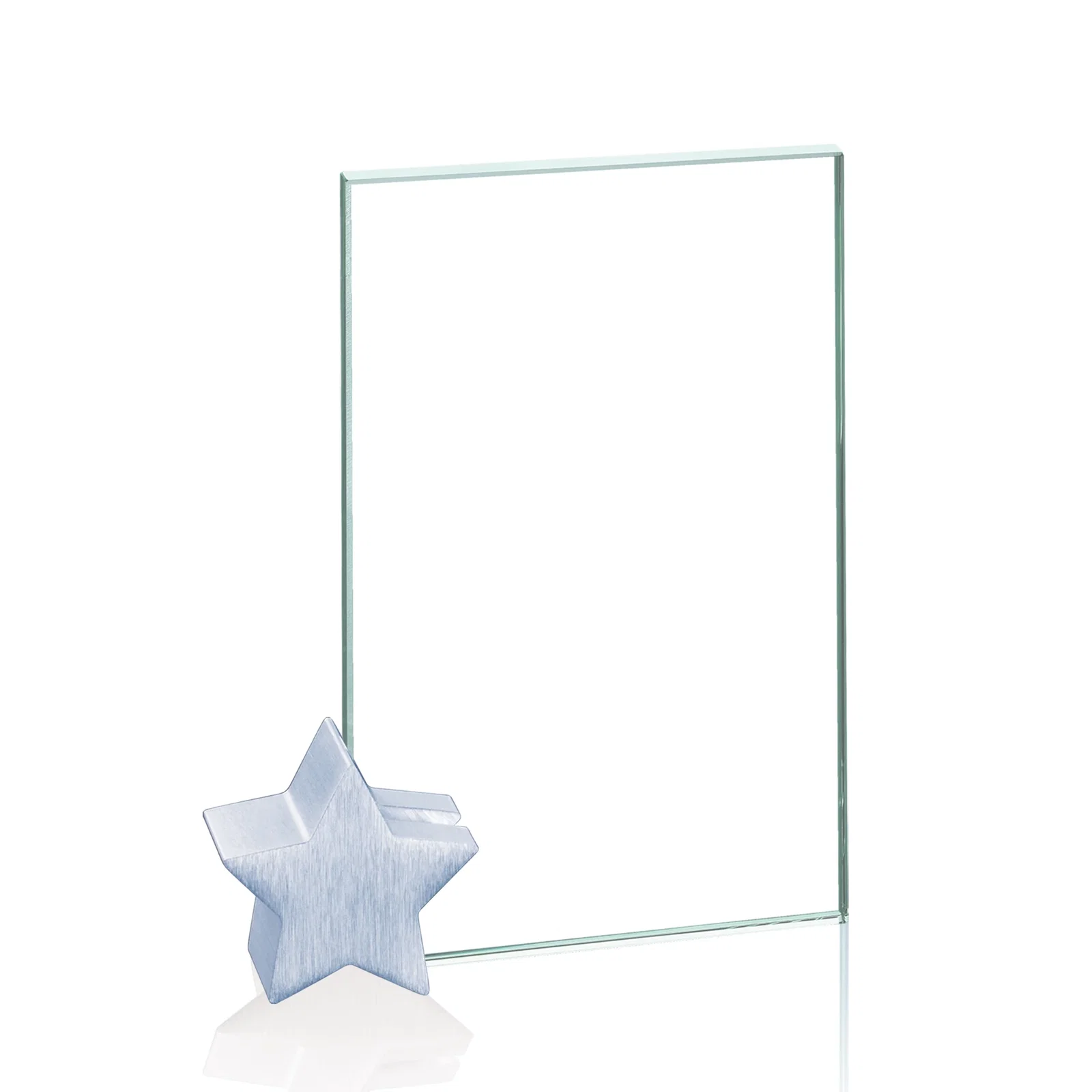 Personalized Jade Glass Rectangle Award on an Aluminum Star-Shaped Holder for employee recognition