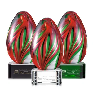 Glass Teardrop Award With Colorfill on Green or Black Base