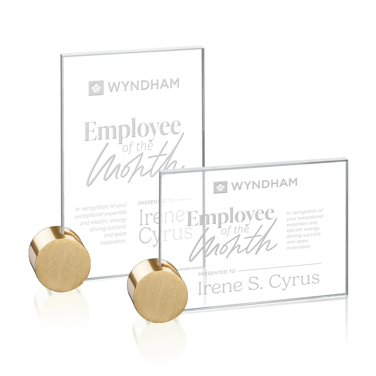 Personalized Starfire Crystal Rectangle Award on Aluminum Corner Disk for employee recognition