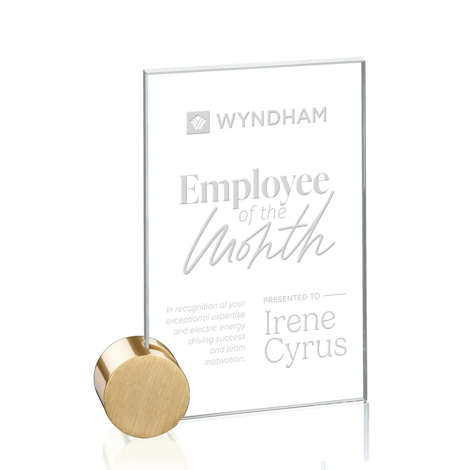 Personalized Starfire Crystal Rectangle Award on Aluminum Corner Disk for service anniversary gifts