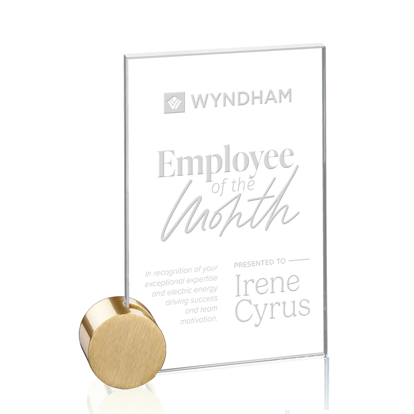 Personalized Starfire Crystal Rectangle Award on Aluminum Corner Disk for sales achievement awards