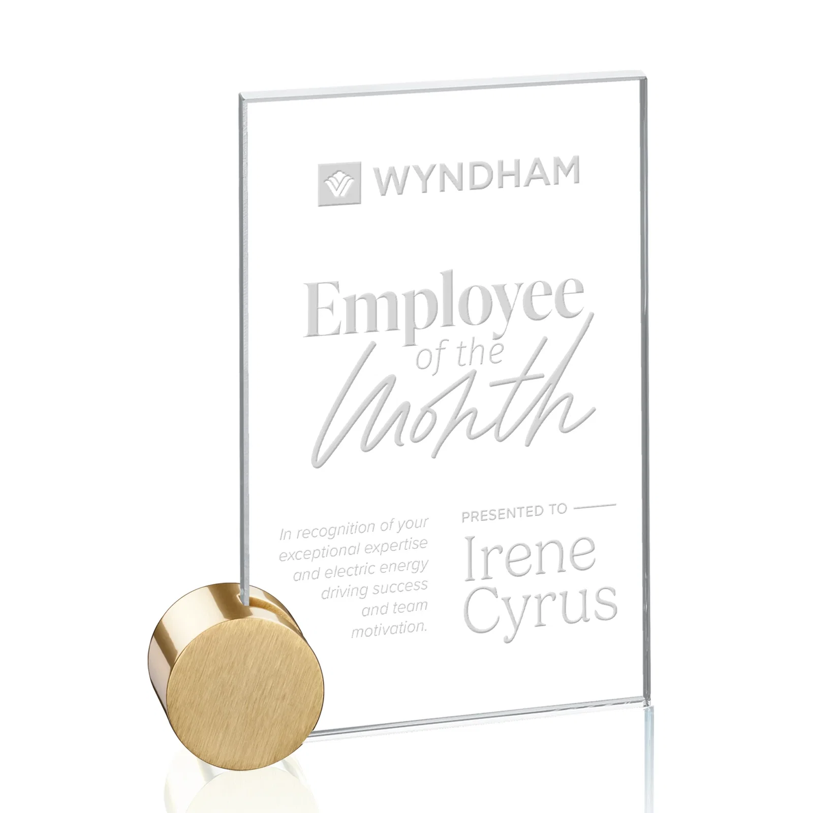 Personalized Starfire Crystal Rectangle Award on Aluminum Corner Disk for retirement presentations