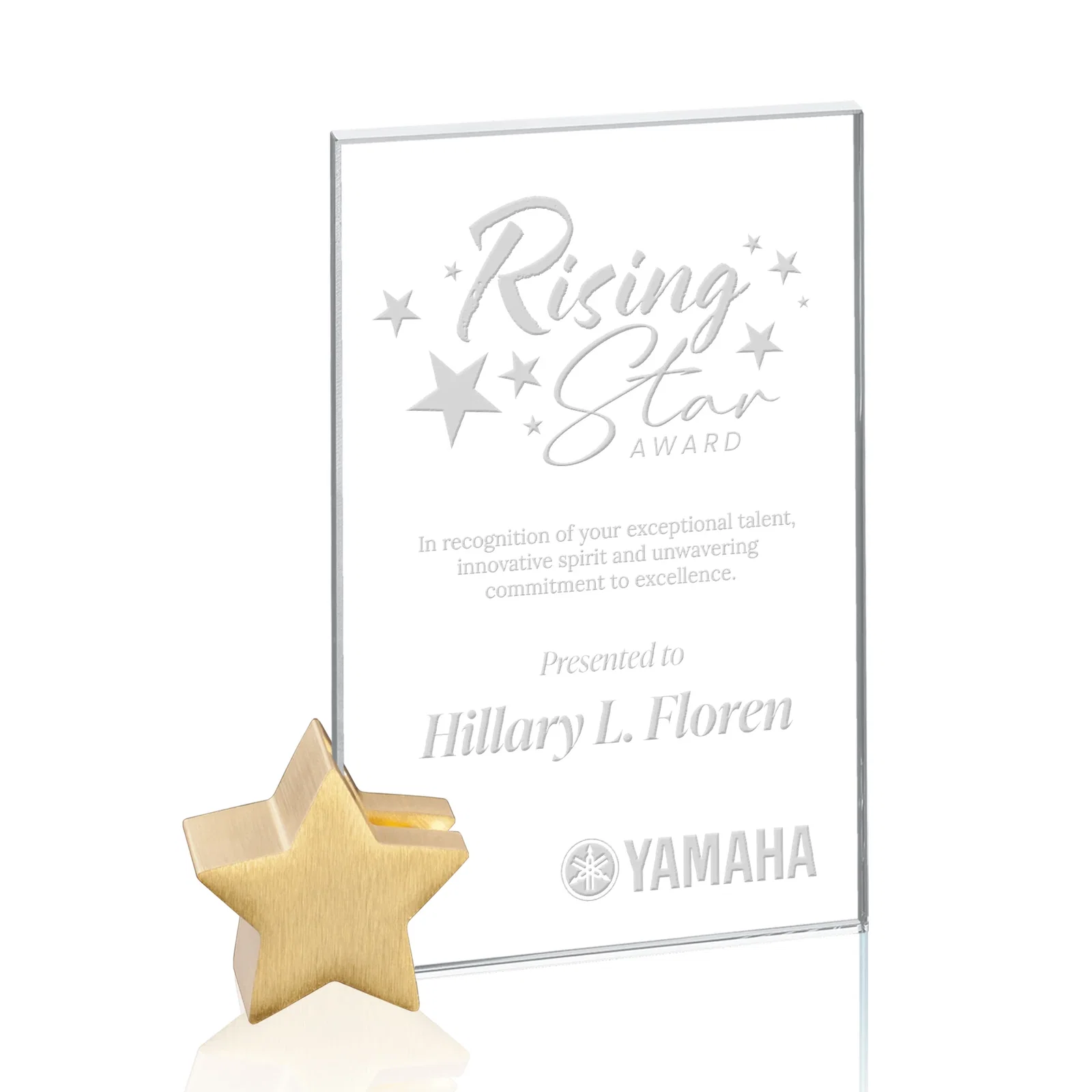 Custom Starfire Crystal Rectangle Award on Aluminum Star Holder for volunteer appreciation