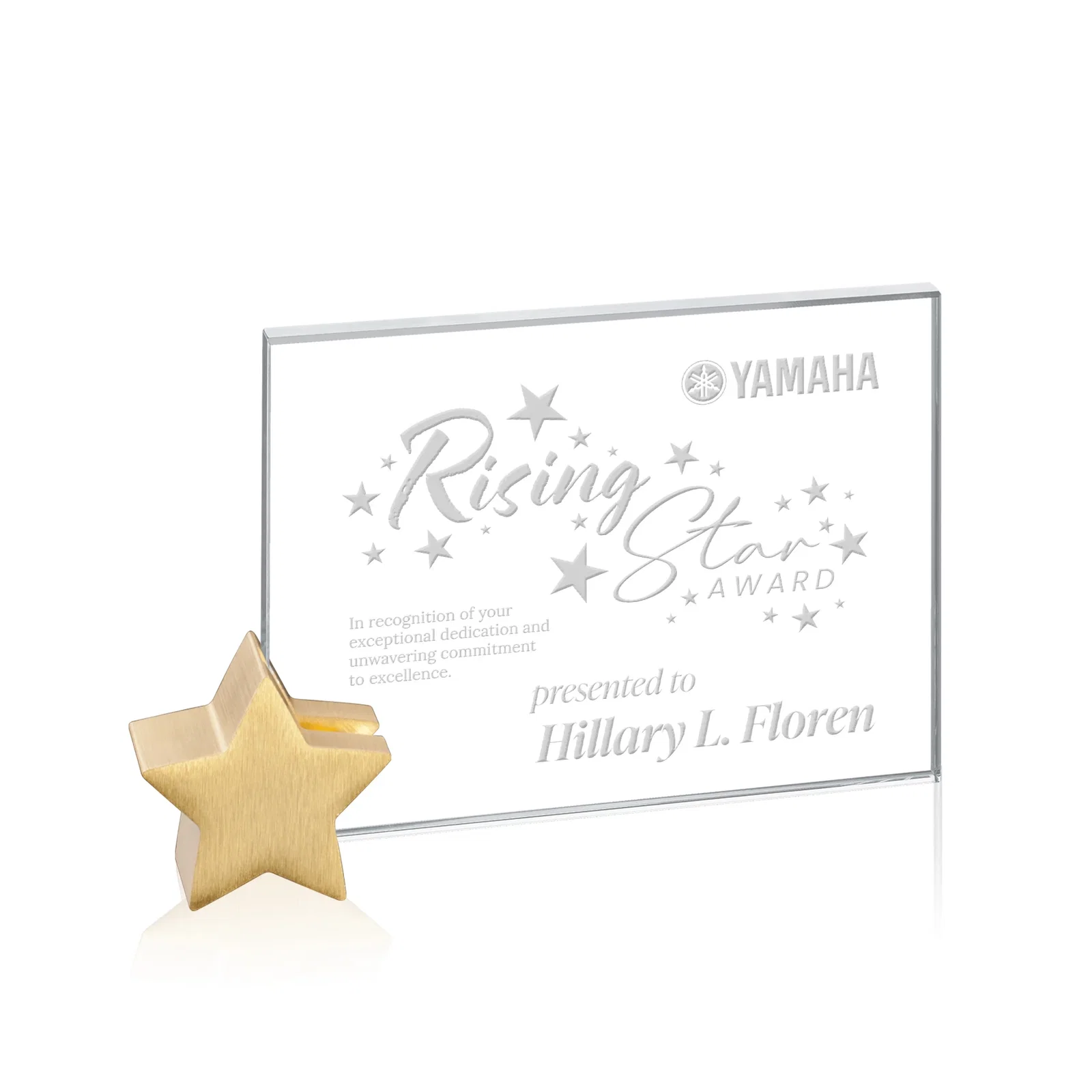 Custom Starfire Crystal Rectangle Award on Aluminum Star Holder for company anniversary events