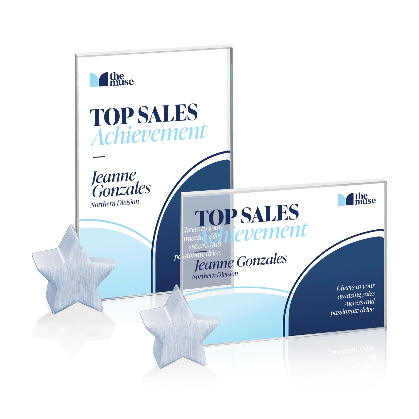 Personalized Starfire Crystal Rectangle Award on Aluminum Star Holder for employee recognition