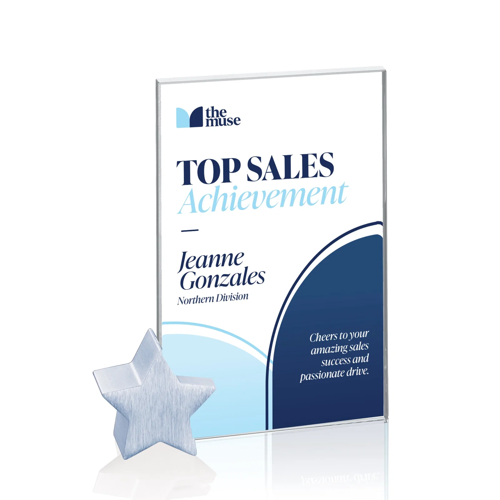 Personalized Starfire Crystal Rectangle Award on Aluminum Star Holder for corporate award ceremonies