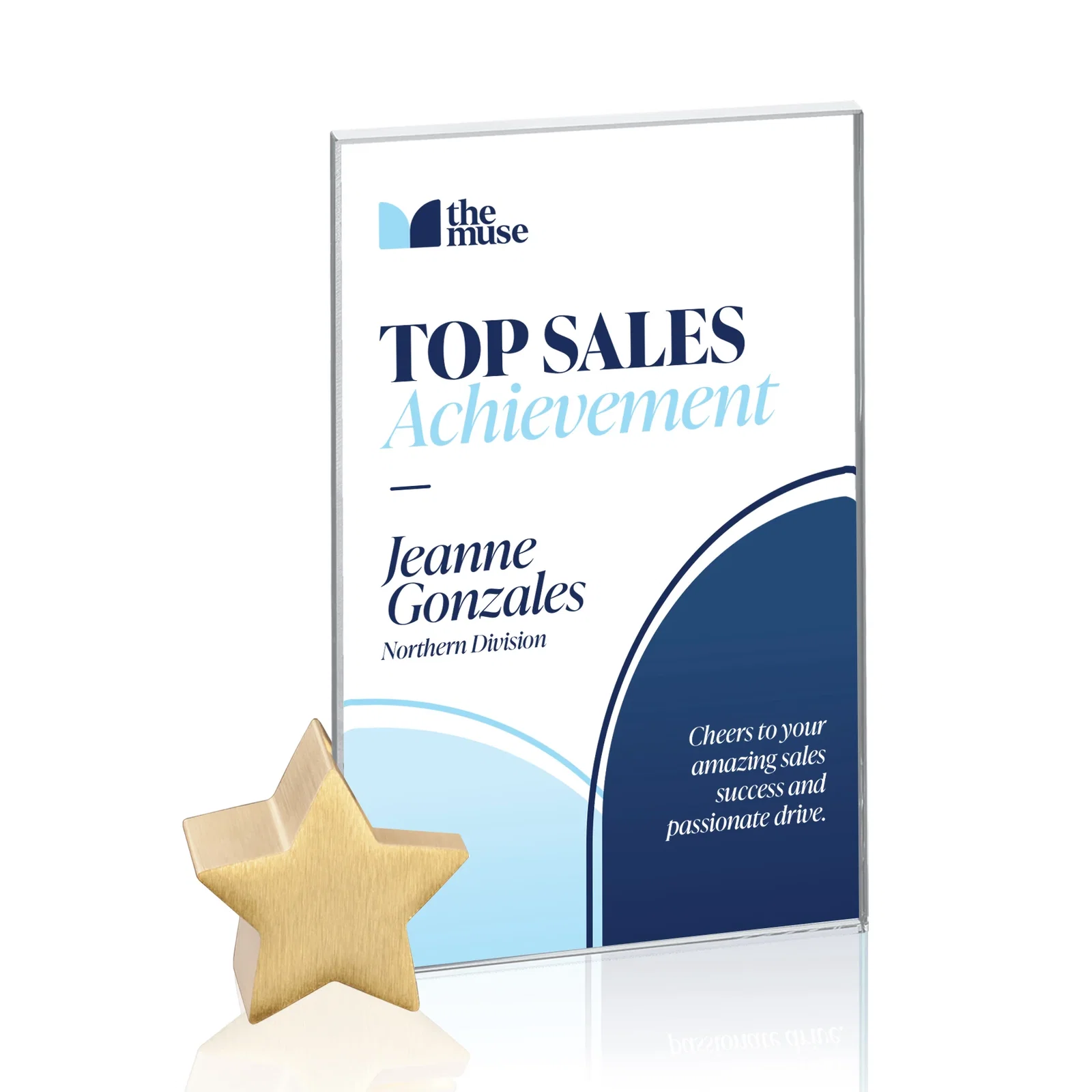 Personalized Starfire Crystal Rectangle Award on Aluminum Star Holder for sales achievement awards