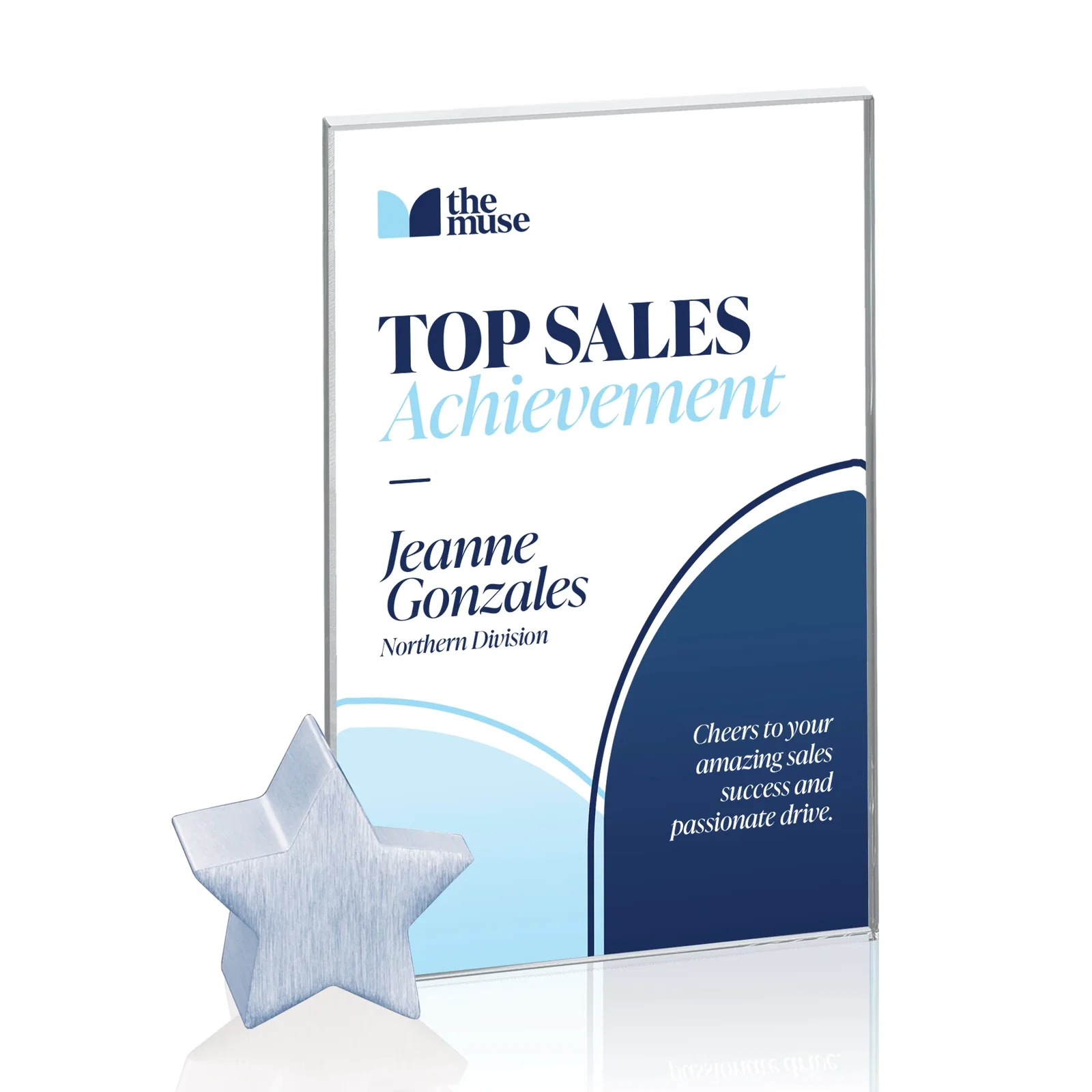 Personalized Starfire Crystal Rectangle Award on Aluminum Star Holder for retirement presentations