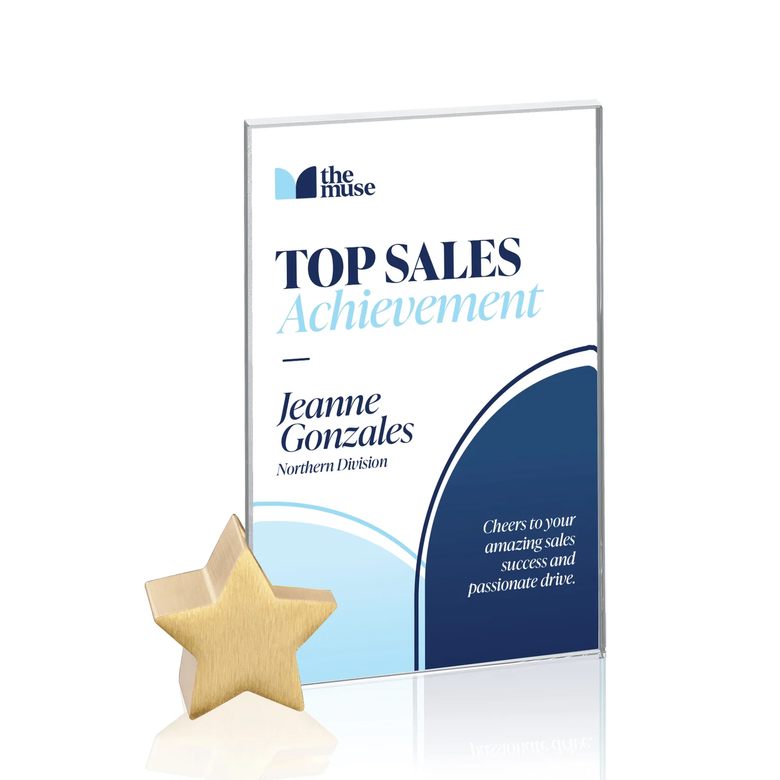 Personalized Starfire Crystal Rectangle Award on Aluminum Star Holder for graduation ceremonies